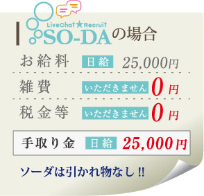 【ソーダの場合】日給25,000円 ソーダは税金等の引かれ物なし